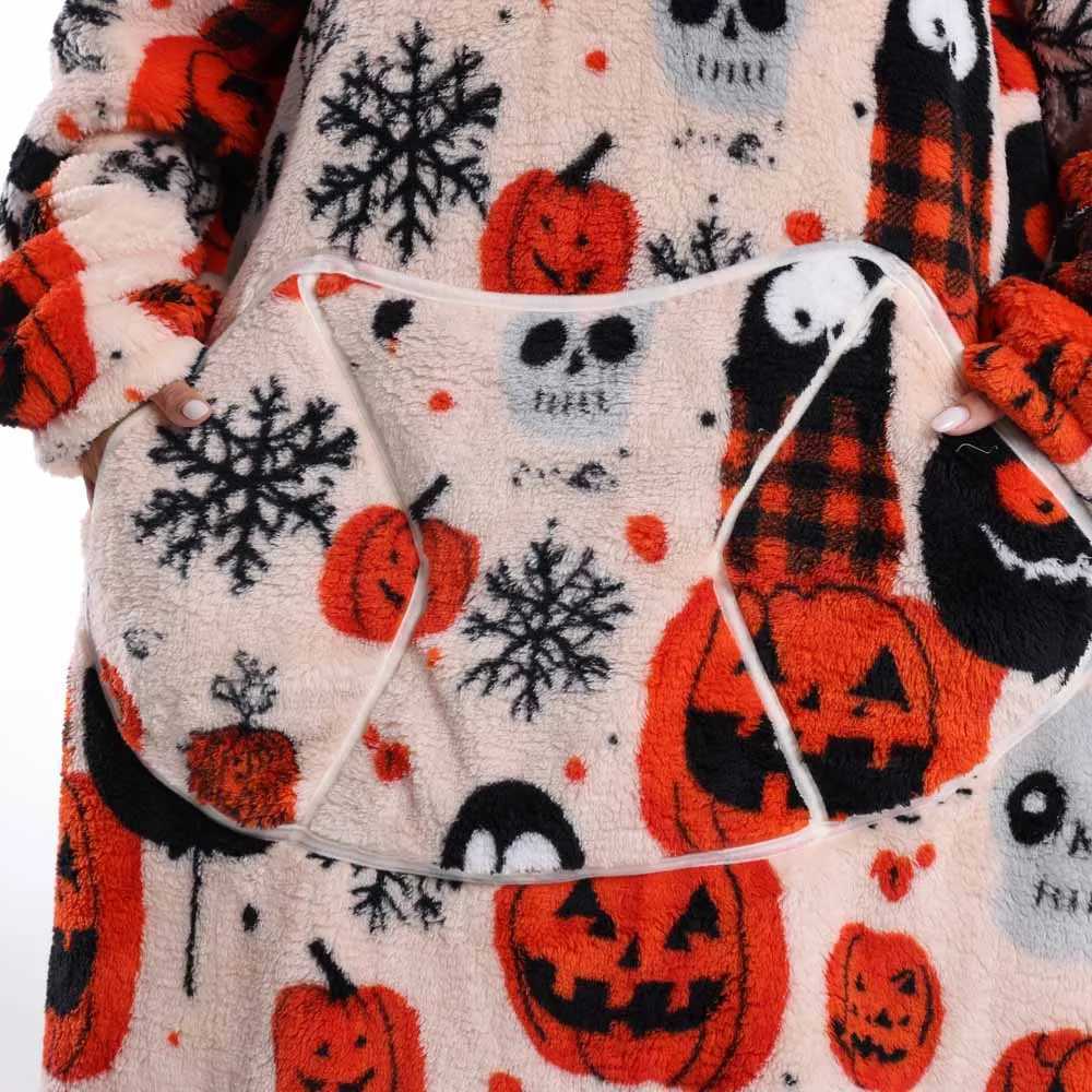 Halloween Winter Women Pumpkin Skull Warm Anime Hoodie Blanket Oversize Pocket Couple Loose Sweatshirts Mens Graphic HoodiesZ250918