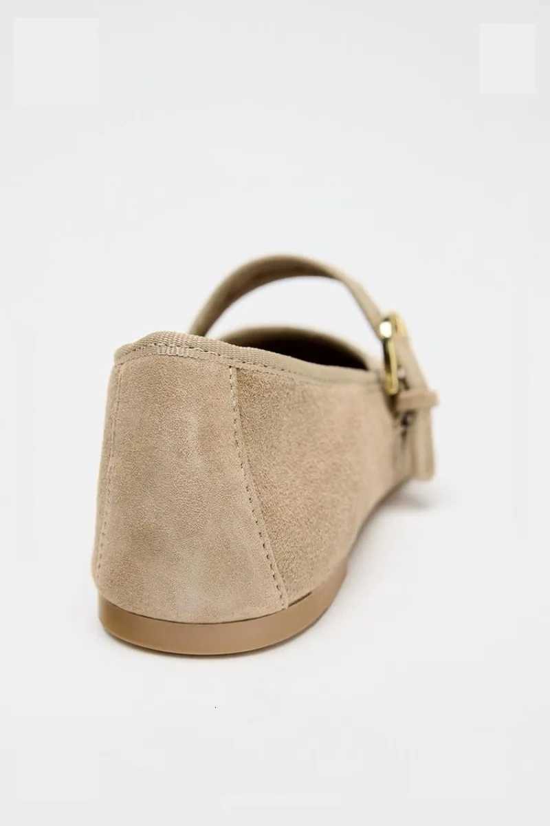 Luxury Brand Suede Ballet Flats for Women Fashion Shallow Belt Buckle Flat Mary Jane Shoes Comfort Round Toe Soft Sole Loafers W250918
