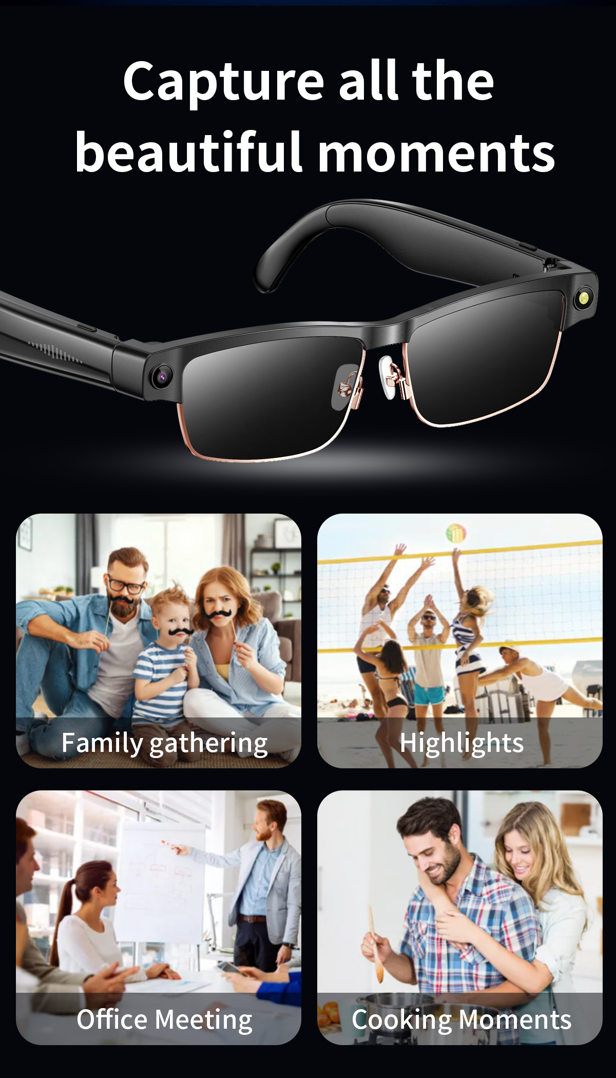 Meta Smart Glasses AI 800W Camera Recording Videos Ai Photo Recognition Answer Translation Bluetooth Call Noisereduction Glasses