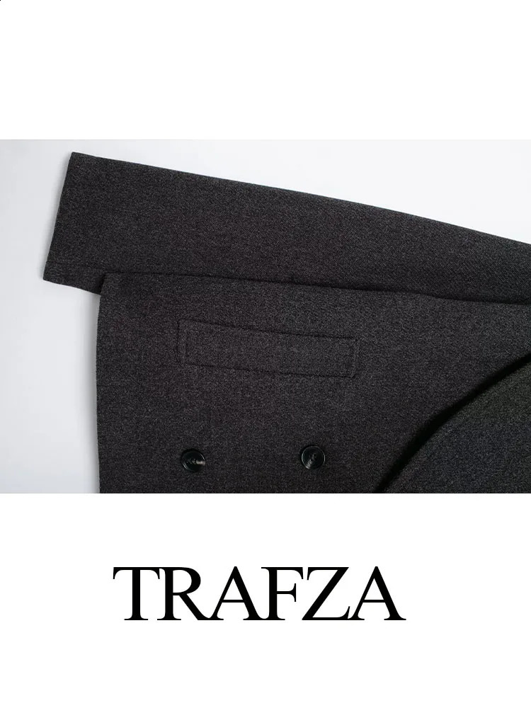 TRAFZA Elegant Womens Loose Woolen Short Overcoat 2025 Autumn Female Double Breasted Long Sleeve Lapel Collar Chic Outerwear 250918
