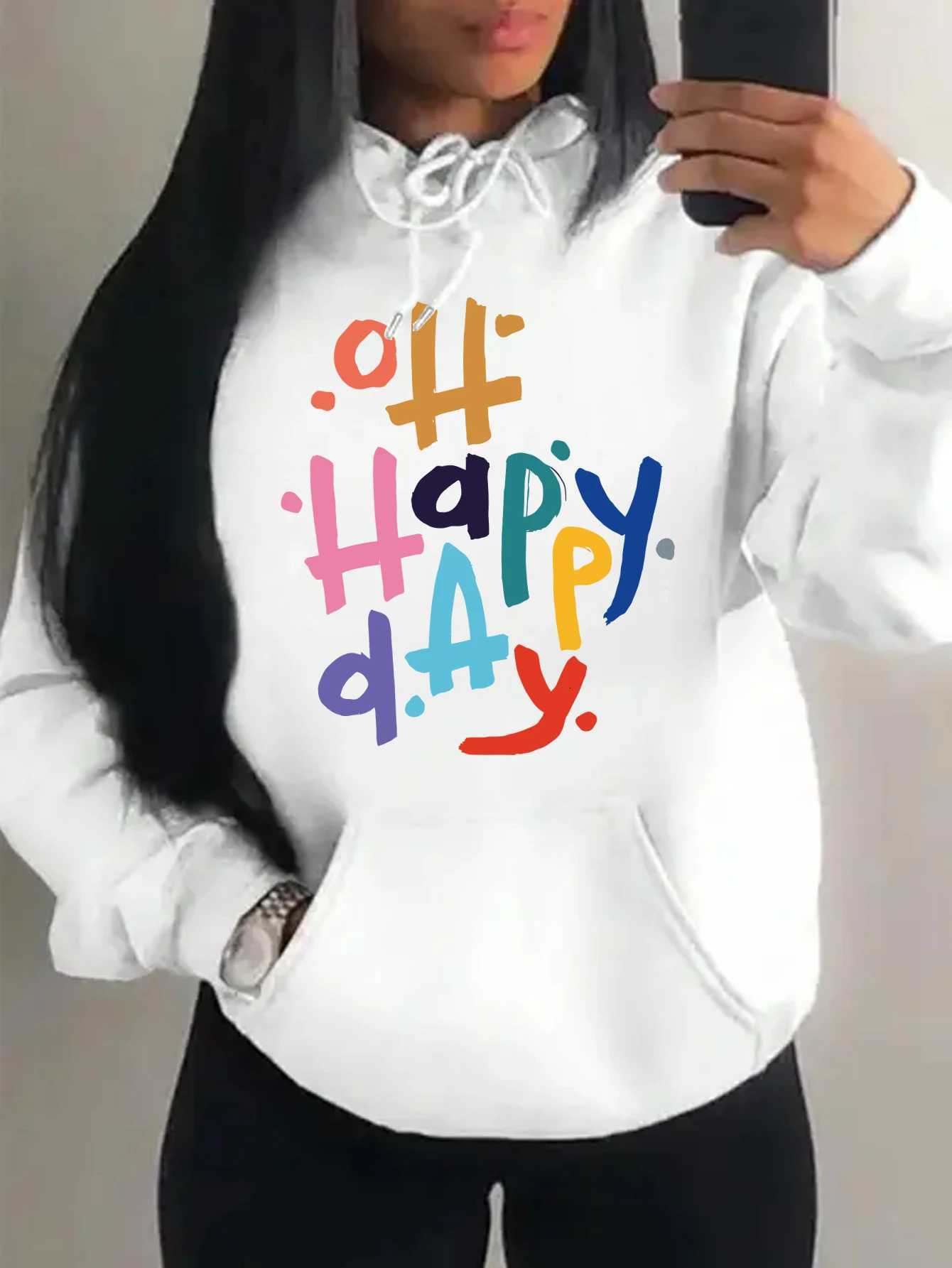 Happy Day Colorful Art Letter Printing Womens Hoody Hip Hop Multicolor Hoodie Fleece Autumn Pullover Pocket Female HoodiesZ250918