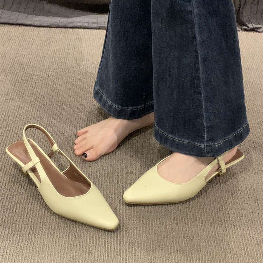 French Style High-End Sandals for Women, Outdoor Wear, 2024 Spring and Autumn New Designer Bags Pointed Toe Shallow Mouth Slip-On Elegant Single Shoes