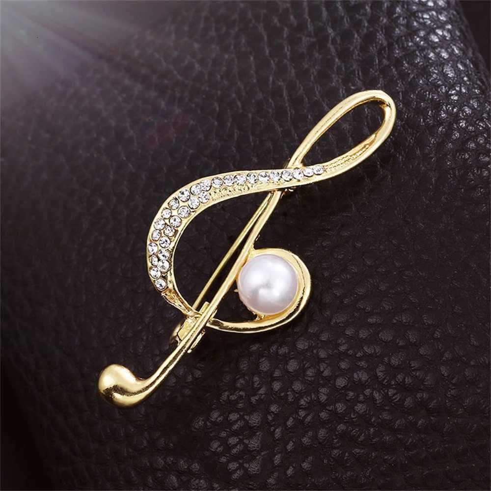 Elegant Rhinestone Musical Note Metal Brooch Fashion Imitation Pearl Corsage Lapel Pins Clothing Jewelry Party Accessories Gift D250918