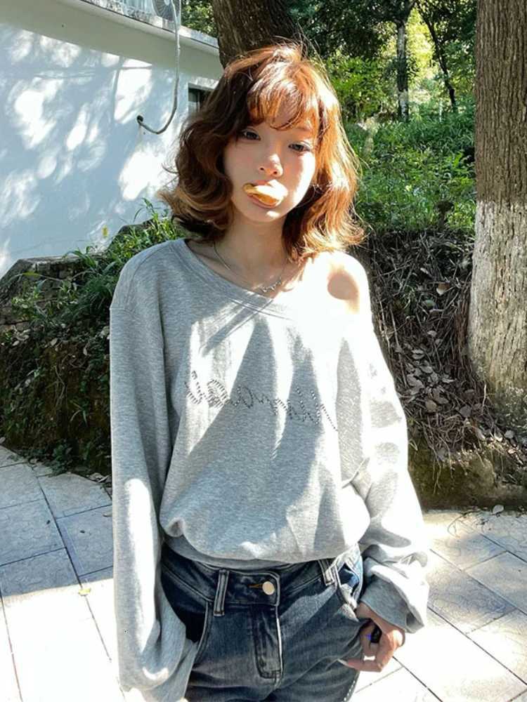 Y2k Sweatshirts Women Off Shoulder Loose Casual American Vintage High Street Aesthetic Streetwear Spring Autumn Daily HoodieZ250918