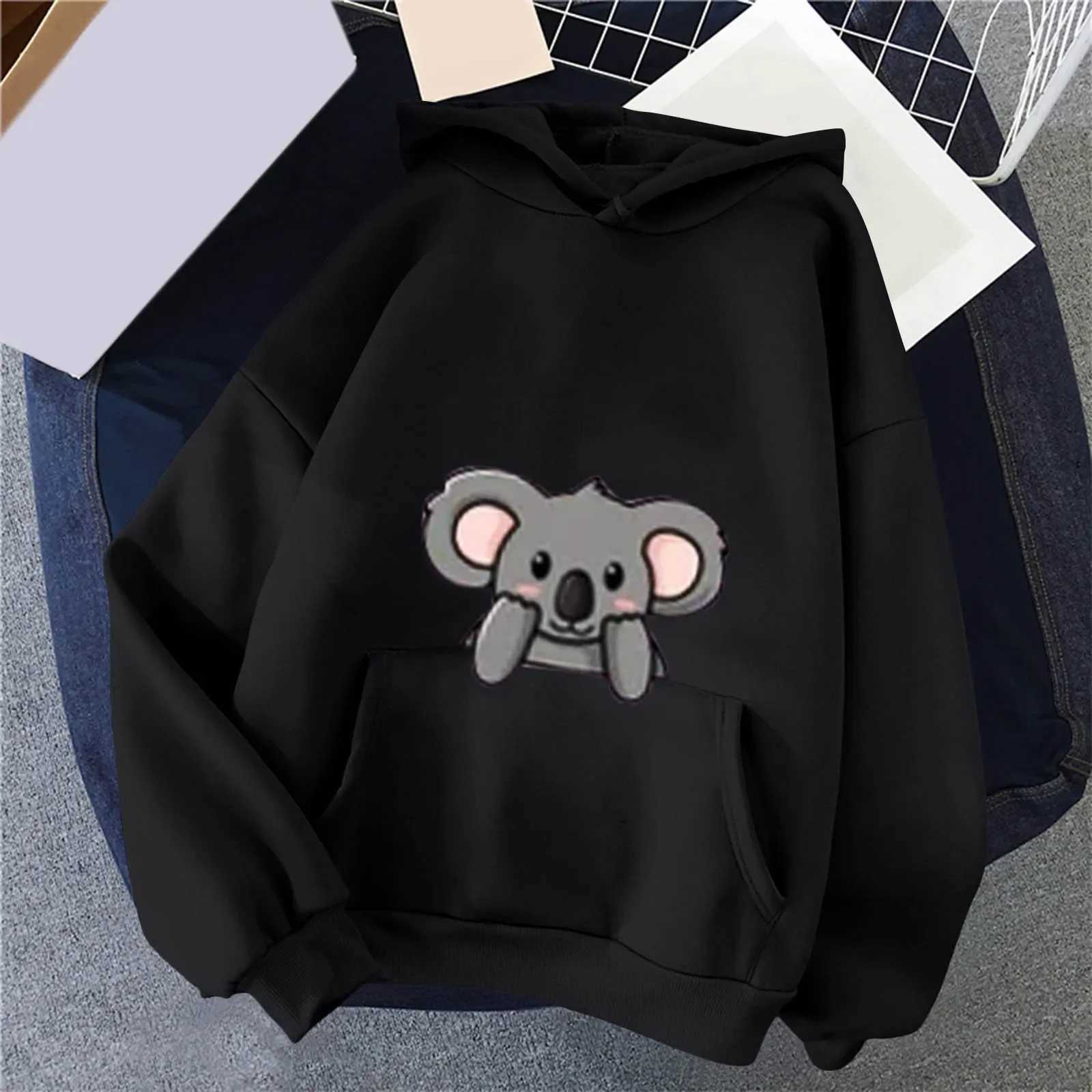 Warm Casual Oversize Hoodie Sweatshirt Korean Clothes Female Sudadera Winter Kawaii Cartoon Koala Print Hoodies Women PulloverZ250918