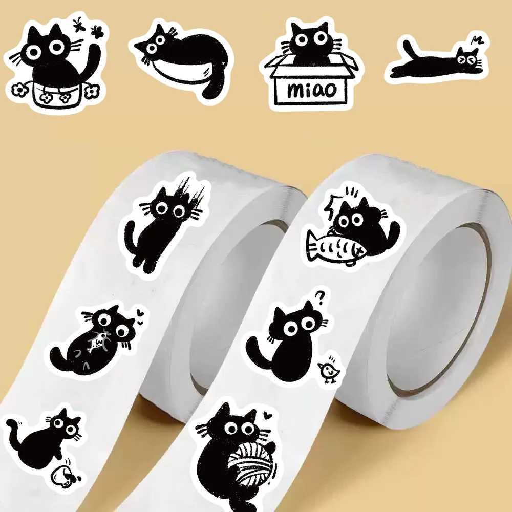 500PCS Little Black Cat Roll Stickers Decoration Collage Fashion Skateboard Phone Coffee Scrapbook For Waterproof Art Sticker C250918