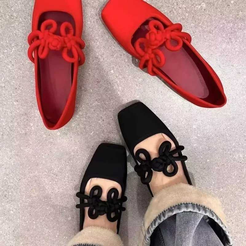 Designer Ethnic Style Women Red Satin Mary Jane Shoes Fashion Shallow Square Toe Shoes Spring Autumn Soft Sole Ballet Shoes W250918 - view 5