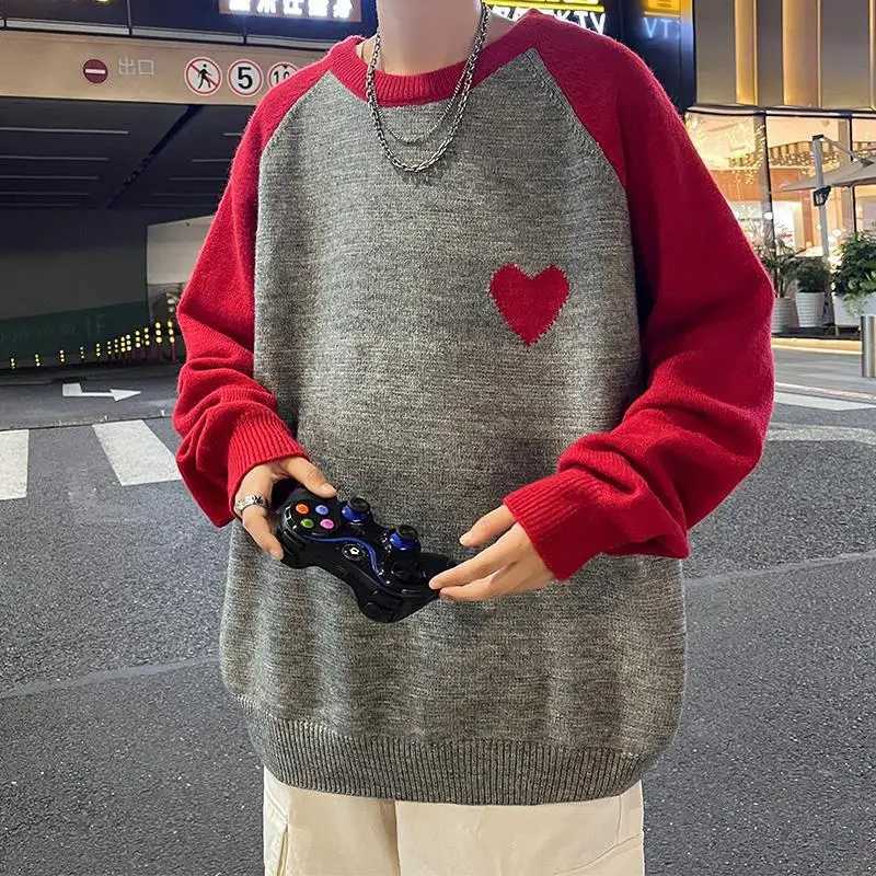 Mens Autumn Sweater Plus Size 2XL7XL Casual Love Jacquard Tops Fashion Round Neck Pullovers Loose Couple Sweater Male ClothingZ250918