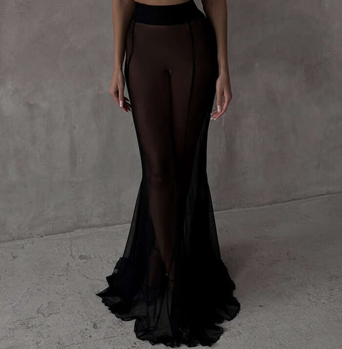 2025 New European and American Style Long Sleeve Satin Top INS Loose Elastic Mesh Half Skirt Two-Piece Set