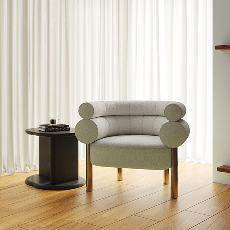 Living Room Furniture Modern Curved Sugar - inspired Lounge Chair with Brown Fabric Upholstery and Metal Legs