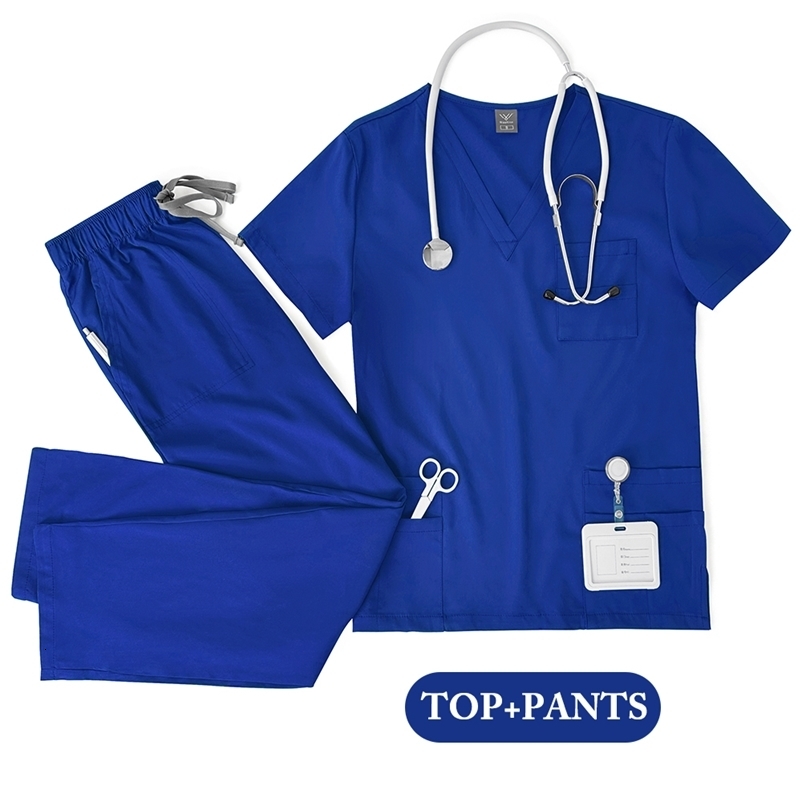 Unisex Uniforms Men Women Nursing Clothes Lab Beauty Costume Nurse Scrubs Set Doctor Dentist Workwear Clinical Top Pants 250918