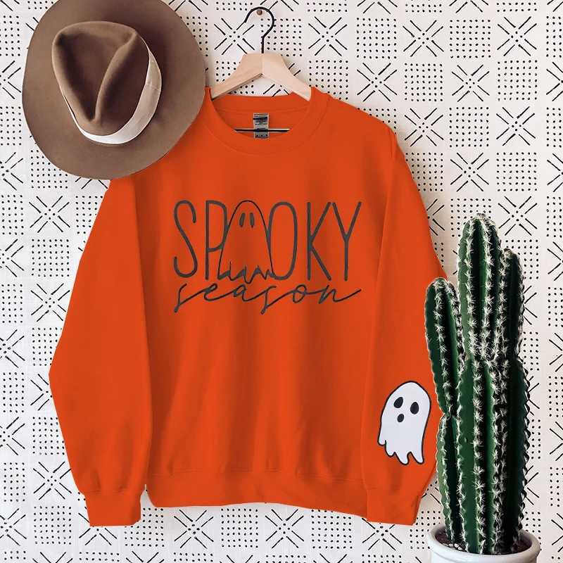 Halloween Spooky Season Sweatshirts For Women Funny Halloween Ghost Graphic Oversized Sweatshirts Fall Long Sleeve PulloversZ250918