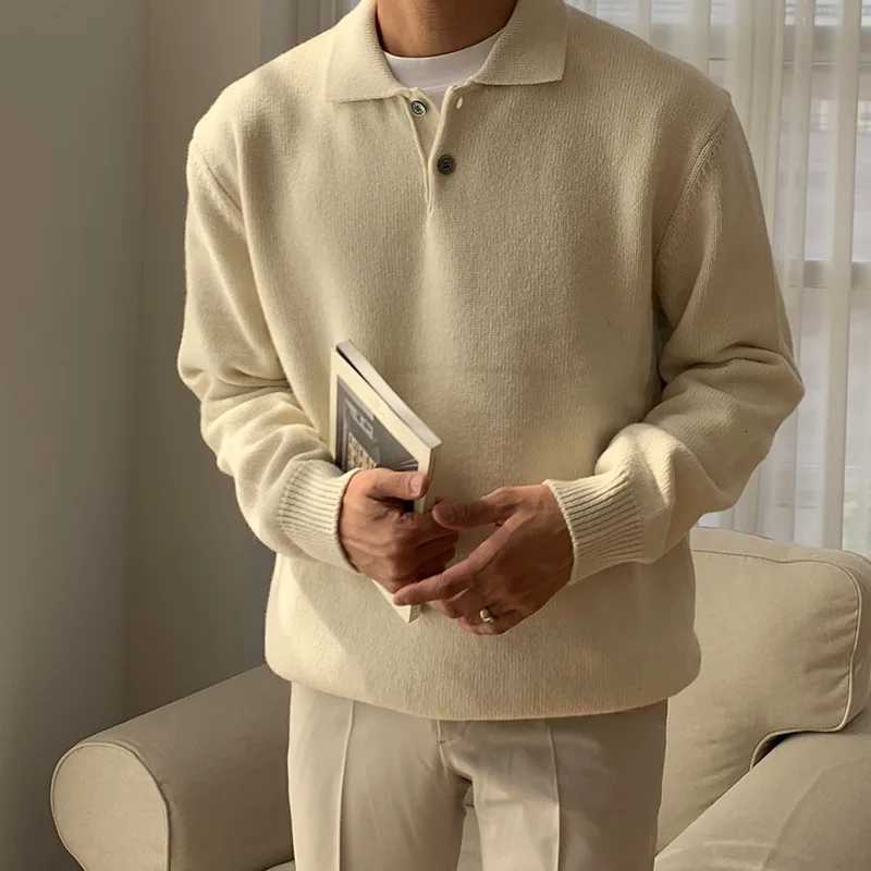 New Mens Winter Clothes Knitwear Polo Shirt Long Sleeve Buttondown Solid Color Popular Pullover Sweater M3XLZ250918
