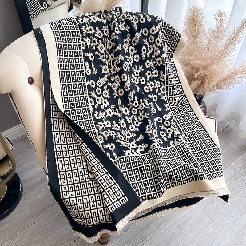 2025 Winter Wen Cashmere Scarf Thick Warm Shls Wrs ral Jacquard La Blanket Echarpe Bufanda Fem New Y250918