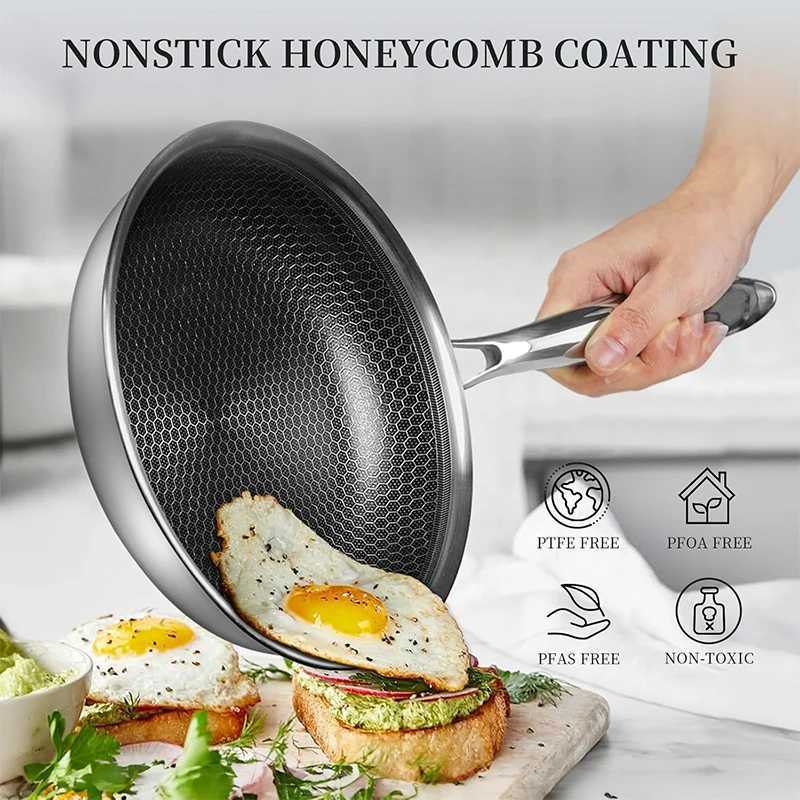 20 24 28cm Nonstick Frying Pan Stainless Steel Cooking Skillet PFOA Free Hybrid Frying Pan Kitchen Fry Pan Dishwasher Safe JT562 S2598