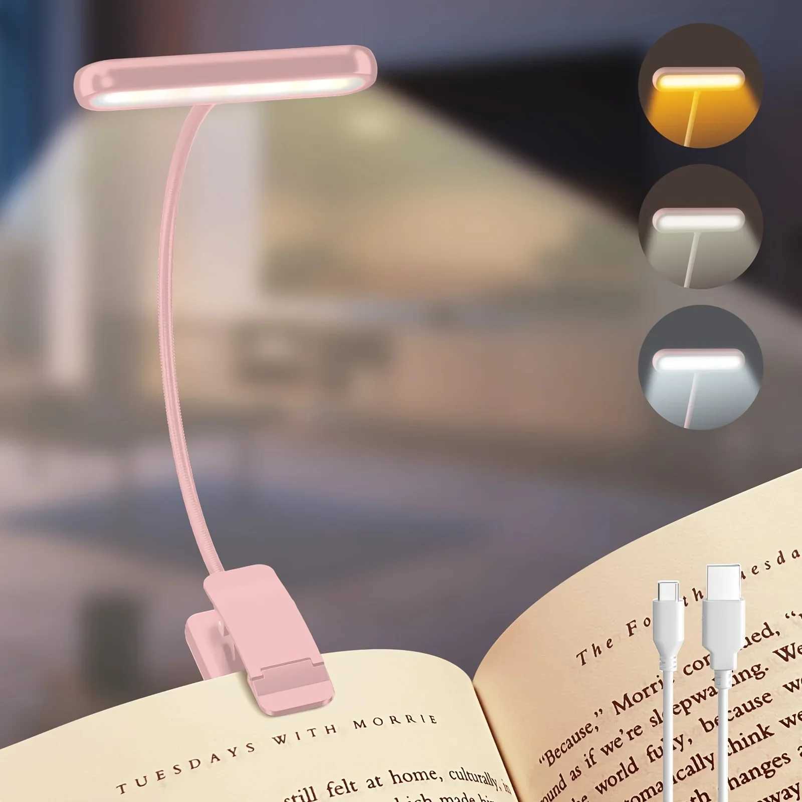 Portable Flexible Easy Clip Night Reading Lamp USB Rechargeable Reading Light 3Colors Warm Cool White Daylight Book Lamp C2509181