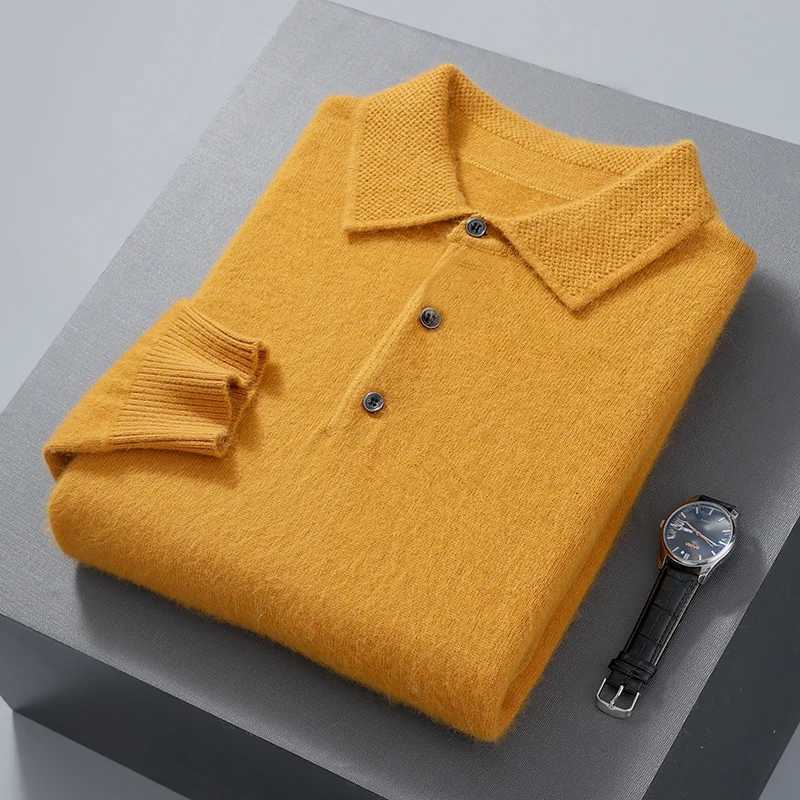 Pullover Mens Sweater Polo Neck 100 Mink Cashmere Knitted Sweater Casual Loose Large Size Long Sleeve 23 Winter Korean VersionZ250918