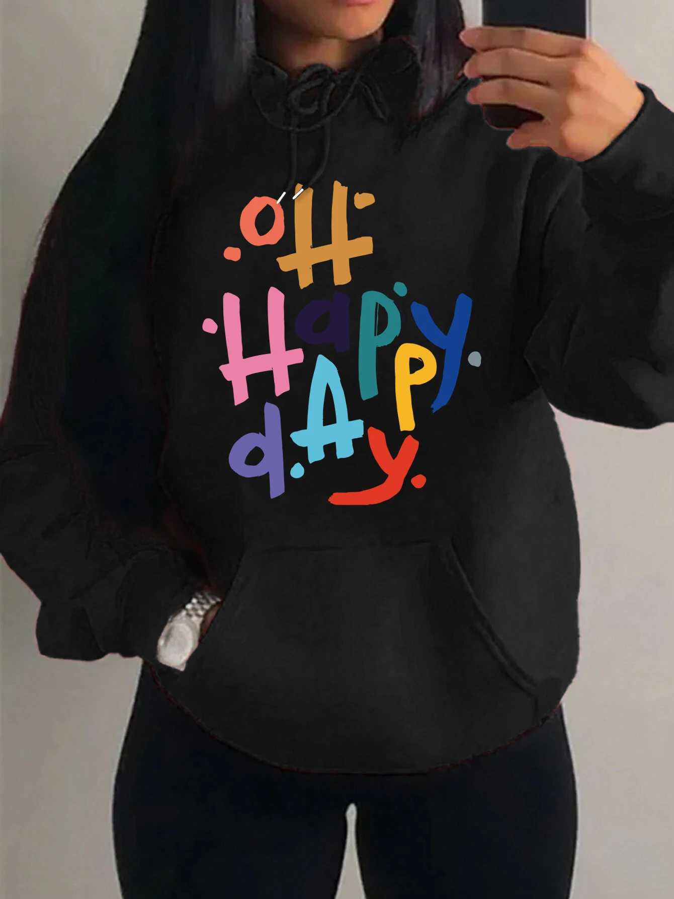 Happy Day Colorful Art Letter Printing Womens Hoody Hip Hop Multicolor Hoodie Fleece Autumn Pullover Pocket Female HoodiesZ250918