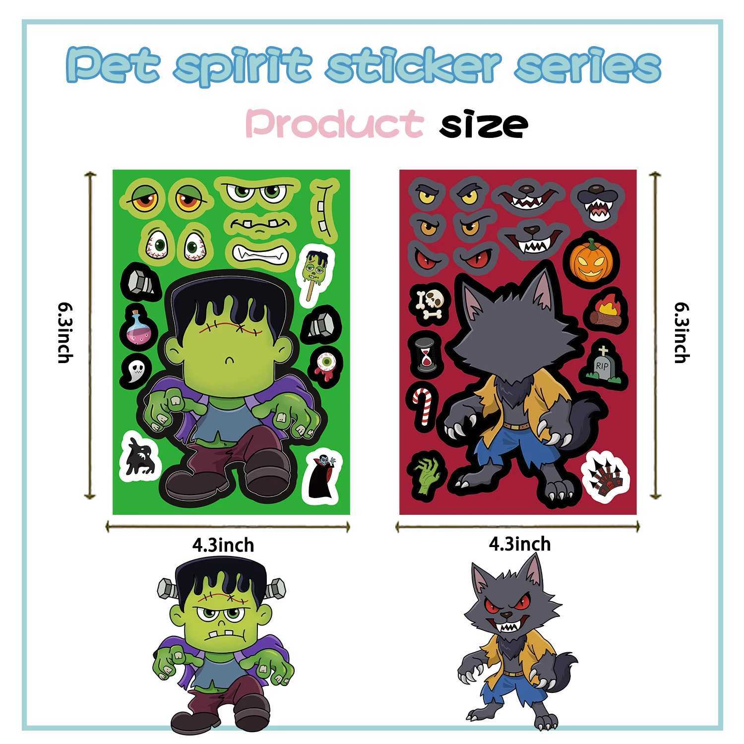 32Sheets Halloween Make a Face Puzzle PVC Sticker Kids Party Favors Gift Toy DIY Pumpkin Ghost Assemble Jigsaw Educational Game C250918