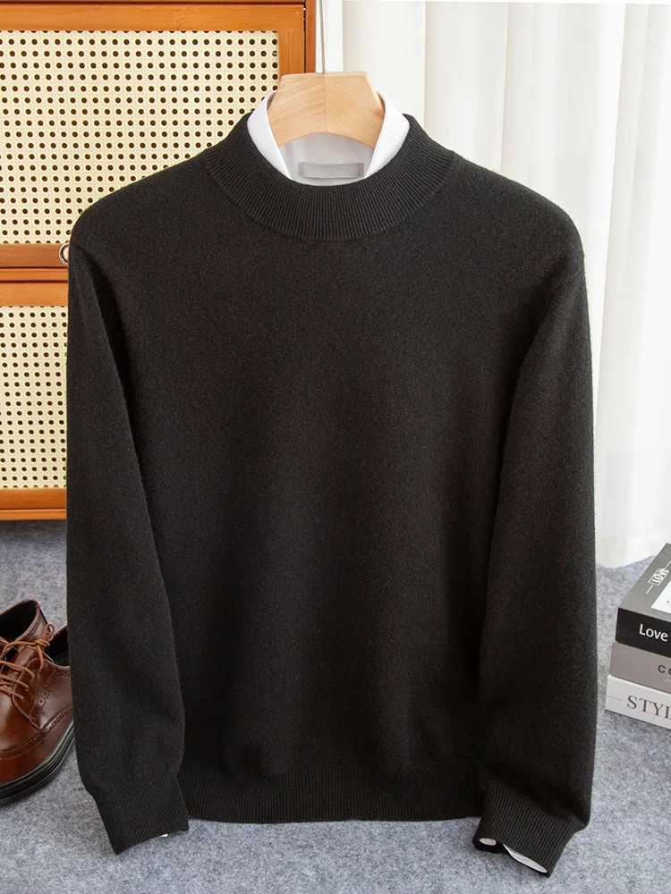 TLOML Mens Mock Neck Wool Pullover Sweater Basic Solid Soft Warm Cashmere Sweater 100 Merino Wool Knitwear Autumn Winter TopsZ250918