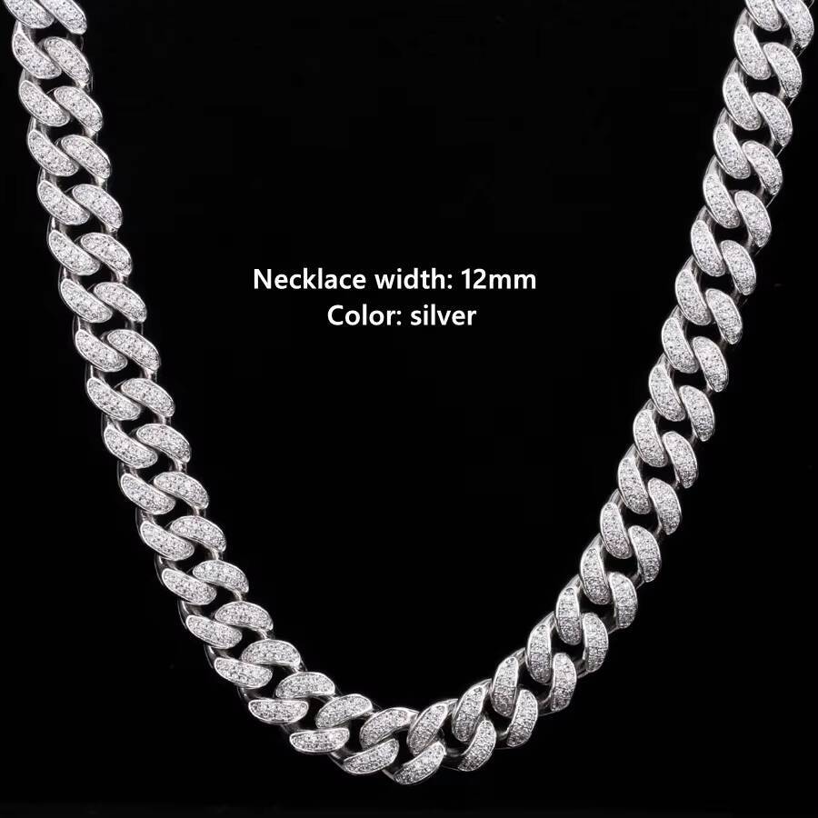 Wholesale KRKC 12mm AAAAA Iced Out Men Chain Real 100 925 Sterling Silver Jewelry Set Cuban Link Gold Silver Plated Bracelet