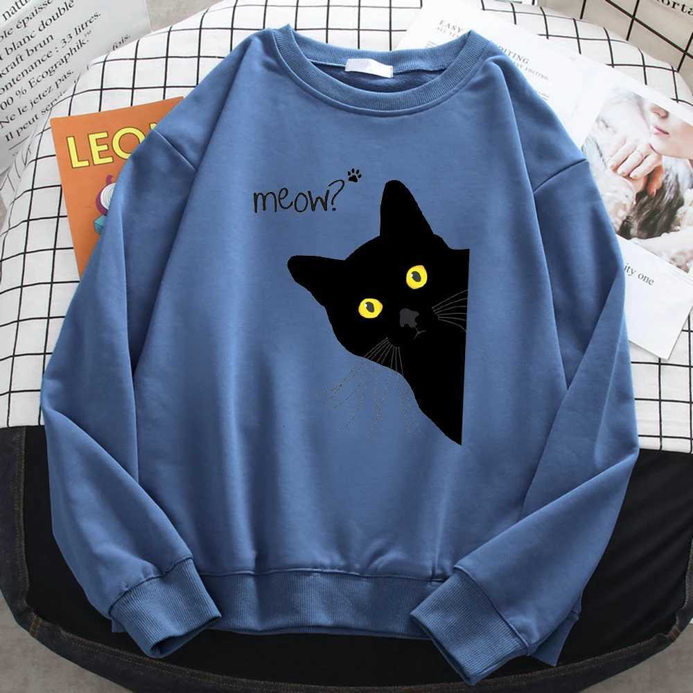 Winter Harajuku Woman Sweatshirt Meow Black Cat Printing Hoodies Comfortable AllMath Pullover Crewneck Loose Female ClothesZ250918