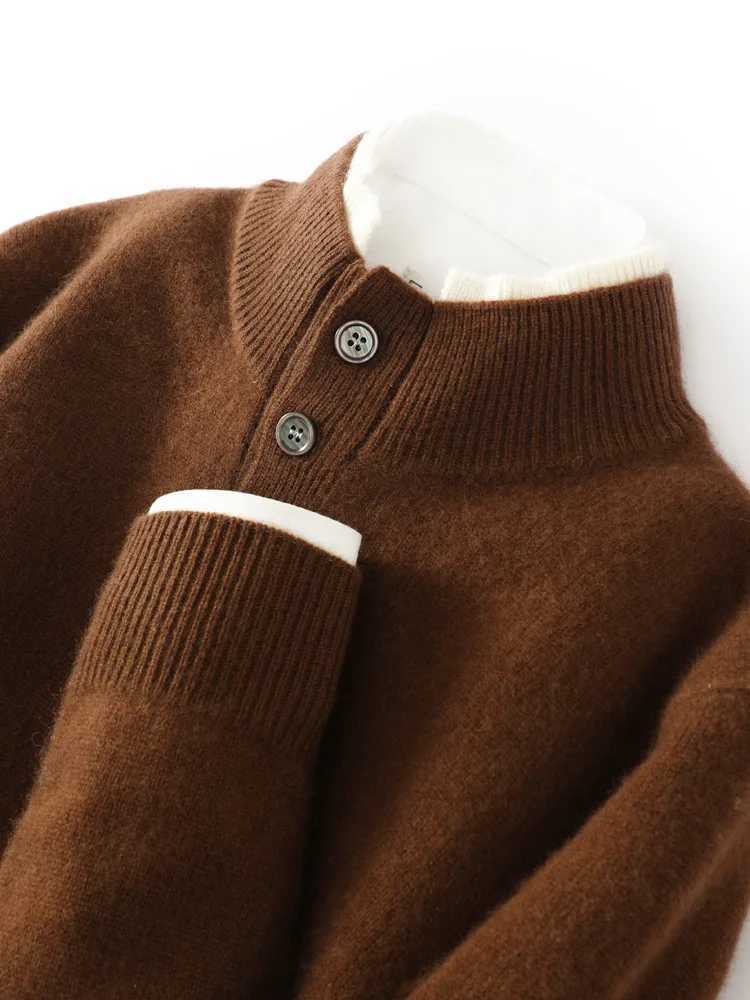 MEETCC Luxury Men 100 Cashmere Pullover Thick Warm Fake 2 PCS Sweater Autumn Winter Casual Smart Knitwear Quality Jumper TopsZ250918