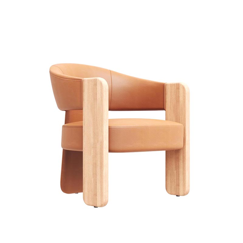 Living Room Furniture Modern Ice - Cream Inspired Tan Leather & Wood Lounge Chair for Living Room Decor