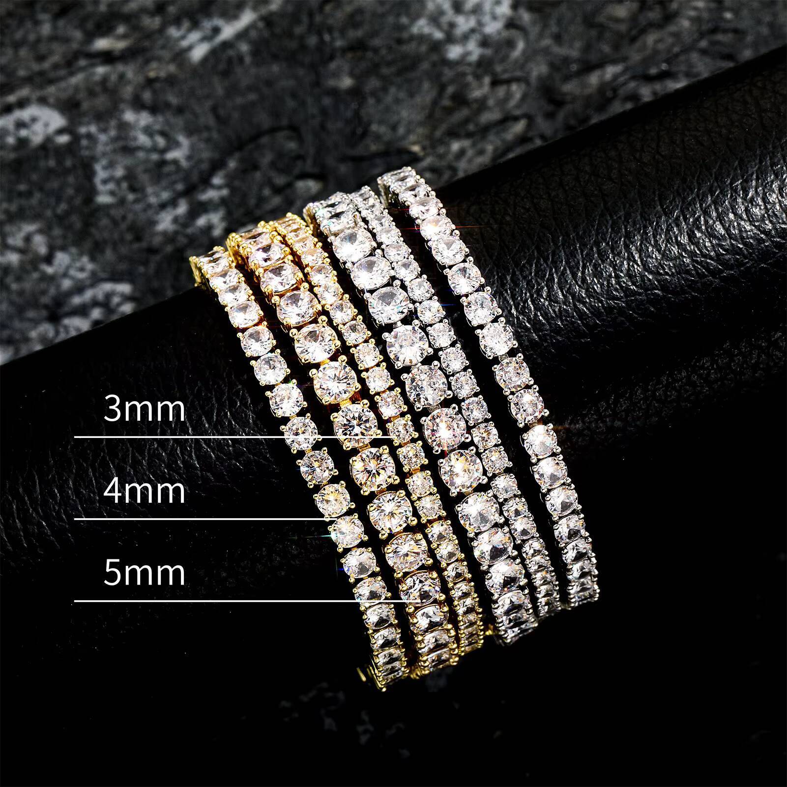 Hip Hop Jewelry 925 Sterling Silver Tennis Chain Bracelet Moissanite Diamond Iced Crystal Charm Bracelets 5mm for Wedding Gift