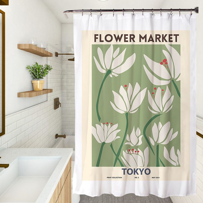 YL-37213 small fresh ins shower curtain bathroom bathroom blocking curtain hand-painted shower curtain wholesale