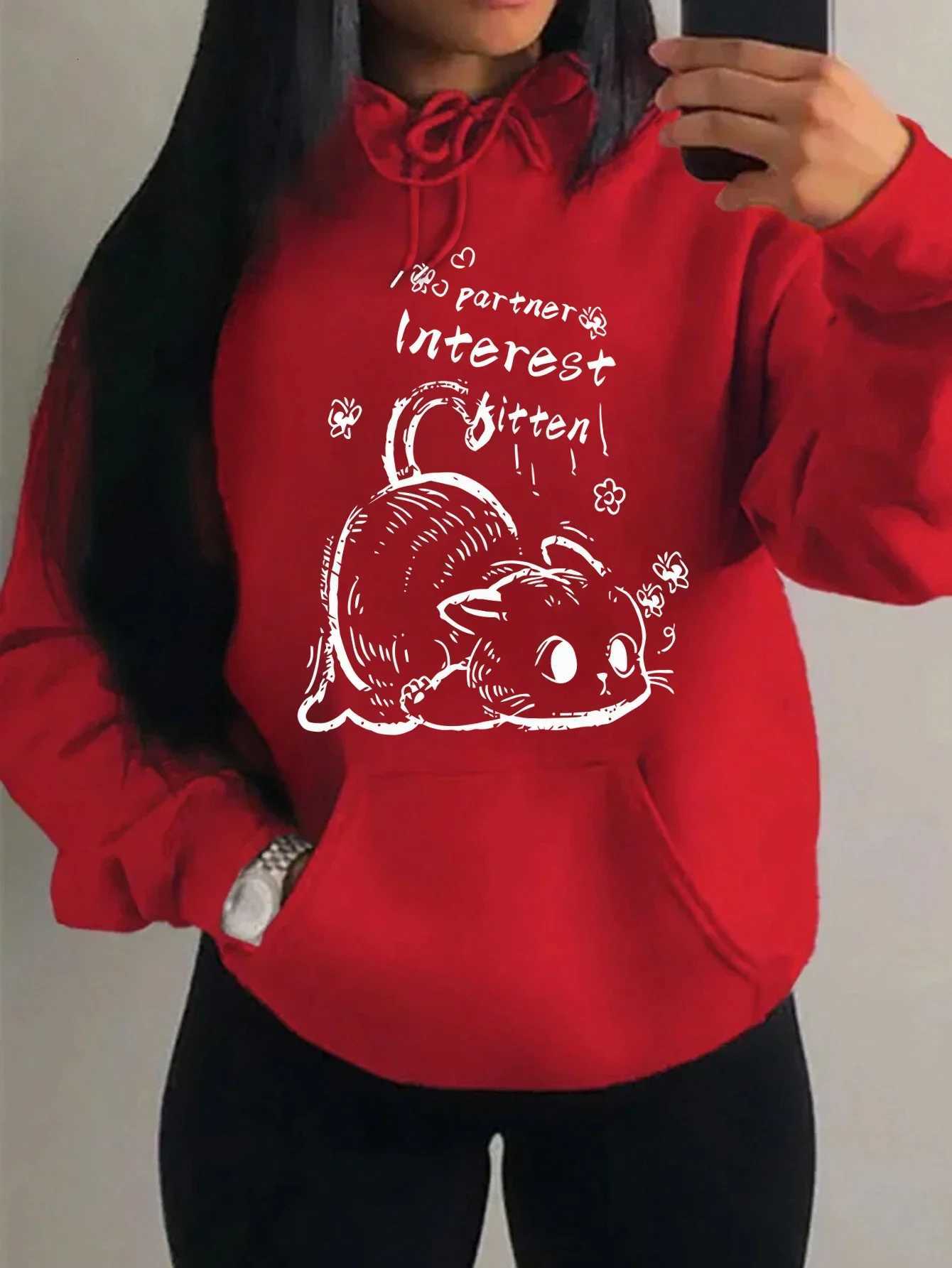 Partner Kitten Flower Cute Printing Hoodies Women Hip Hop 2025 Autumn Winter Hoodie Multicolor Fleece Casual Streetwear ClothingZ250918