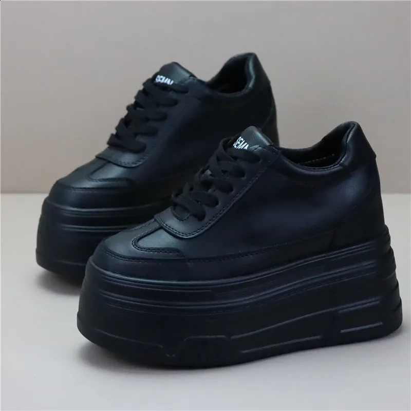 10cm 12CM Synthetic Genuine Leather White y ner Sneaker Women Autumn Spring Cowboy Platform Wedge High Shoes 250918