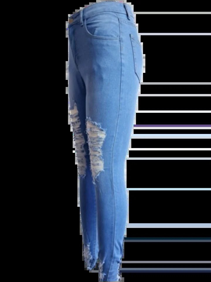 Womens Pocket Ripped Pants High Street Fashion Casual Autumn Solid Color Personalized jeans Z260313