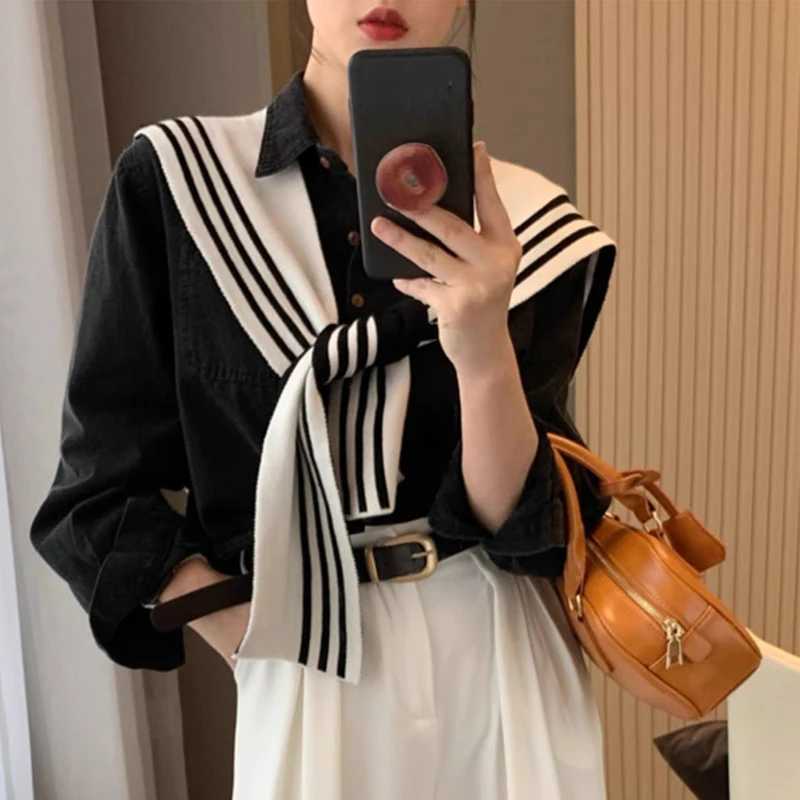 Wem Fashion Sweater Knitted Knotted Shl Black White Stripe Double sided Sweater Shl Travel Casual Scarf Knitted Shl Y250918