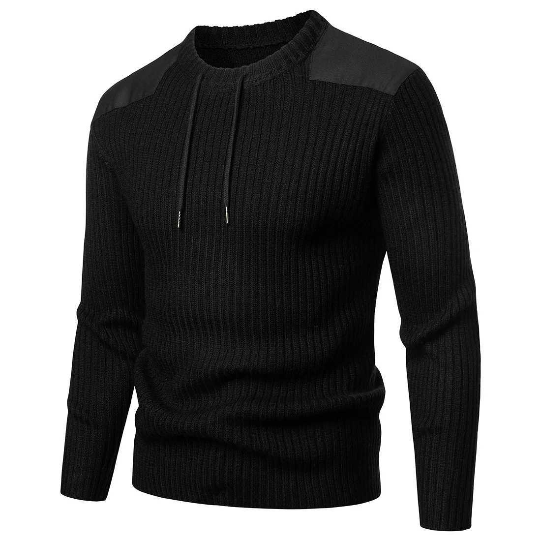 Autumn and Winter Mens Solid Color Pullovers Splicing Sweater British Bottomed Knitted SweatersZ250918