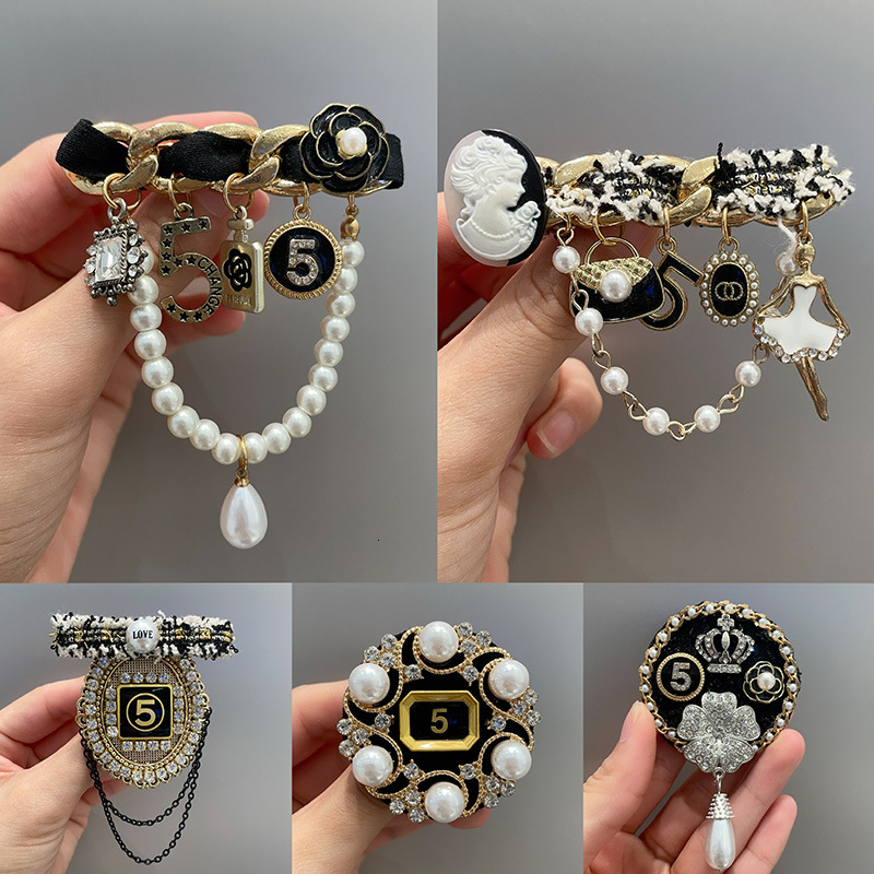 designer brooch style alloy number 5 brooch pearl camellia highend sense suit collar baroque pin accessory brooches designer brooch