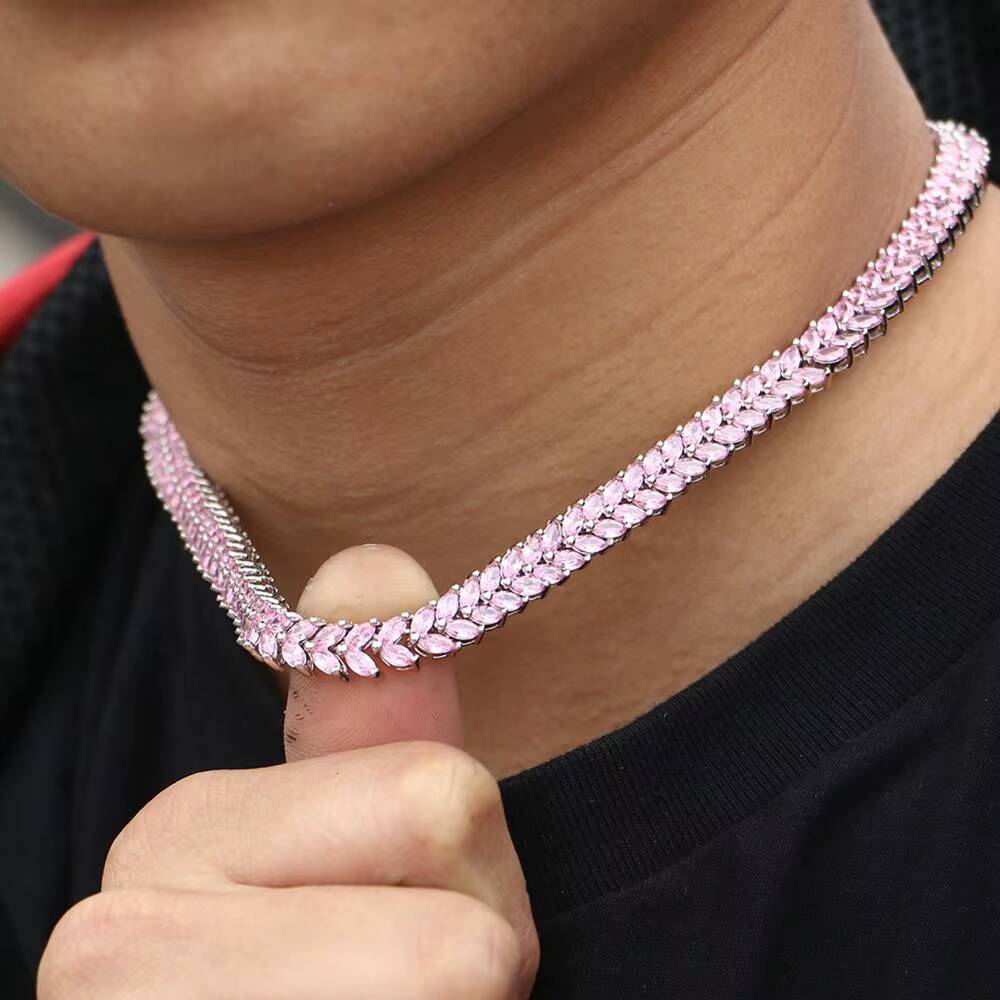 2020 New Design 8mm Hip Hop Pink Tennis Chain AAA Moissanite Tennis Necklace for Women and Men