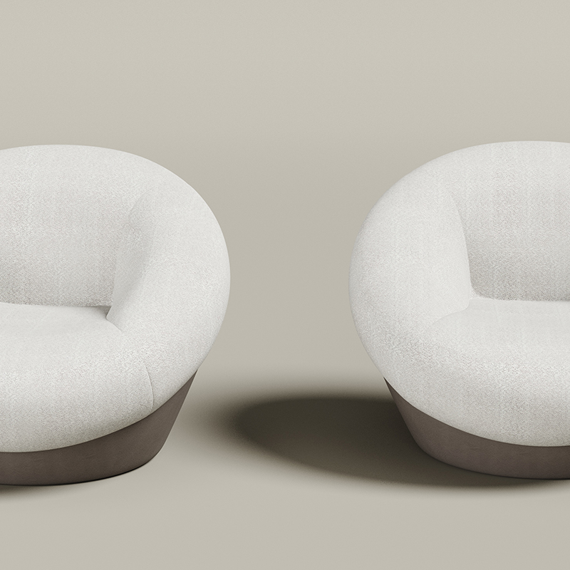 Living Room Furniture Modern White Fabric - Upholstered Pinecone - Shaped Lounge Chair with Grey Base