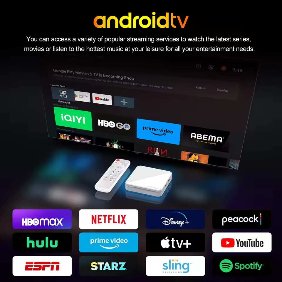 Smart TV Box Android 14 Wifi6 Set Top Box Remote Control 4K Voice Assistant Media Player 2GB+16GB Quad Core Global Media Player Google Home