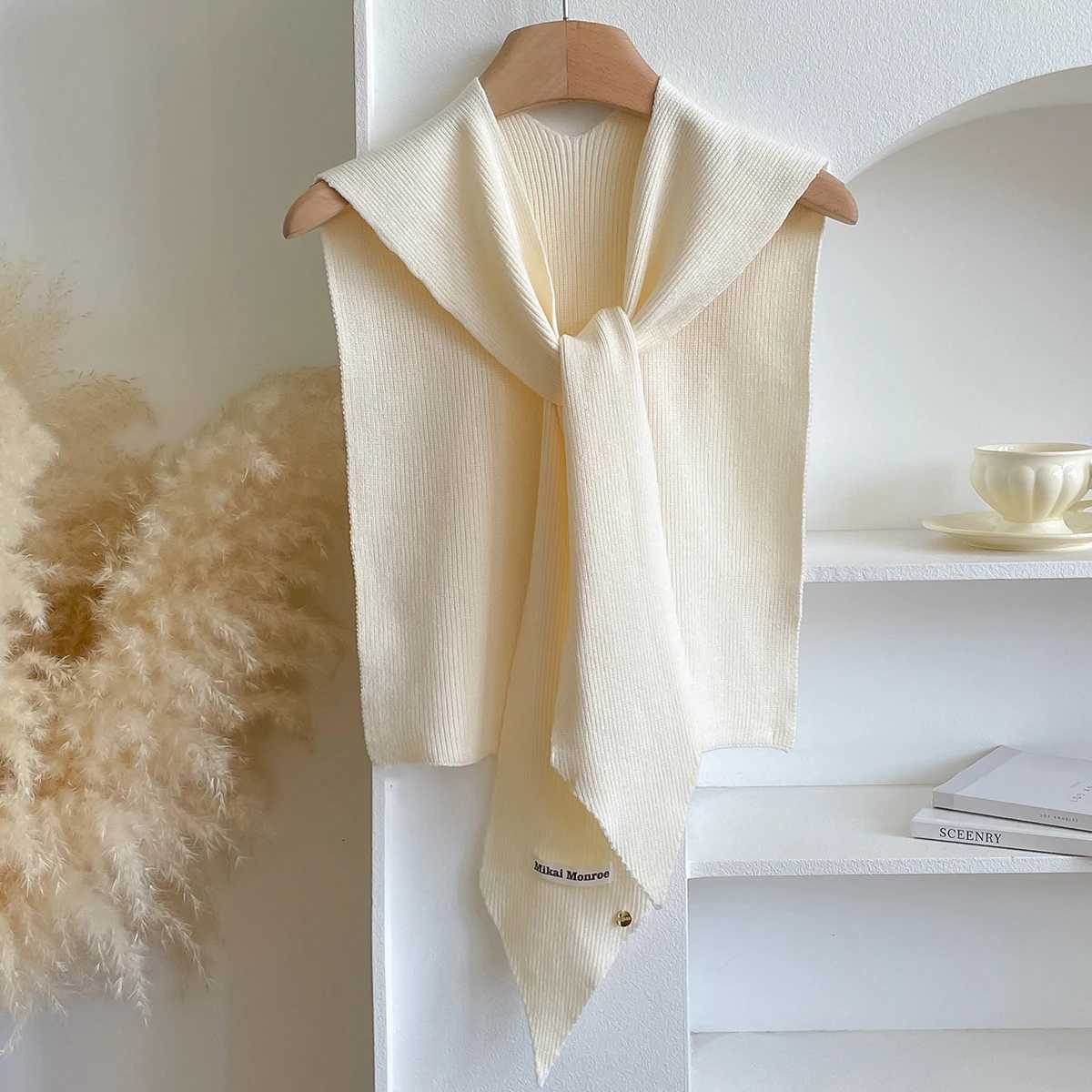 Korean Striped Knitted Warm Shl Winter Fem Blouse Shoders Fake Collar Ce Knotted Scarf Stripe Outerwear Y250918