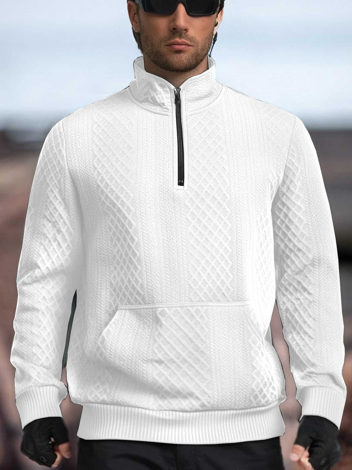 Mens Outdoor Tactical Hunting Sweatshirt Autumn Winter SemiZipped StandUp Collar Textured with Kangaroo Pocket Knitted SweateZ250918