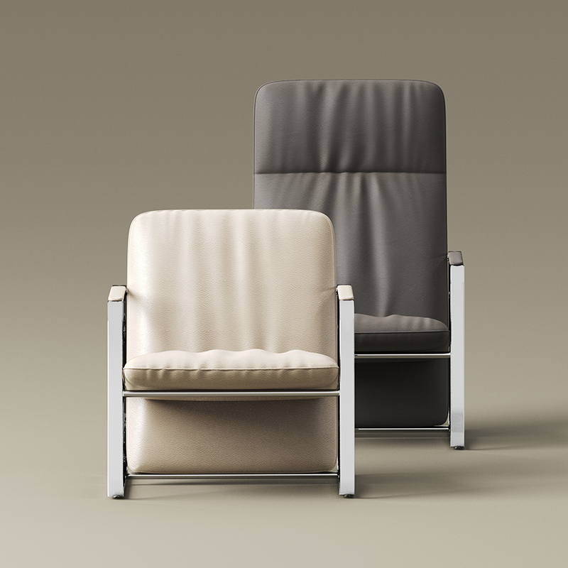 Living Room Furniture Modern Grey Upholstered Kite - Shaped Lounge Chair with Stainless Steel Frame