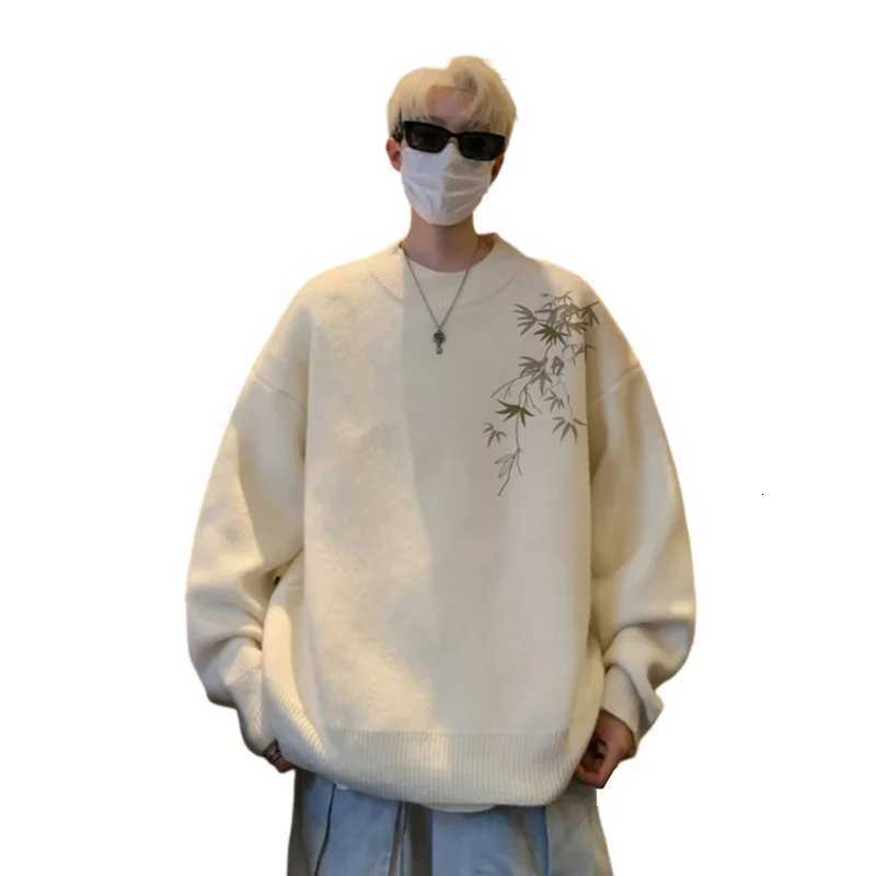 Mens Oversized Sweaters Autumn White Knitted Sweater 5XL Fahion Bamboo Print Casual Wear for Man Knit Pulloves Men ClothesZ250918