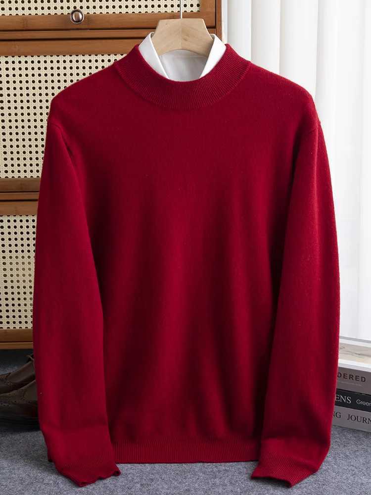 TLOML Mens Mock Neck Wool Pullover Sweater Basic Solid Soft Warm Cashmere Sweater 100 Merino Wool Knitwear Autumn Winter TopsZ250918