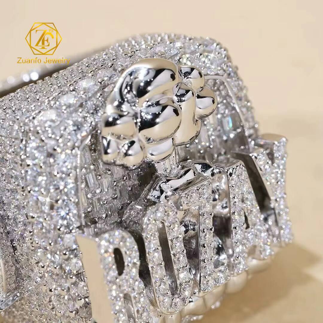 Custom GoldPlated 925 Silver Moissanite Ring with VVS Diamond Tester Iced Out Hip Hop Style Featuring Letter