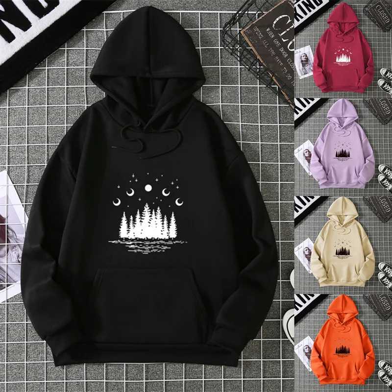 New Hooded Dark Forest Print Letter Universe Faith Harajuku Hooded Women Hoodie Oneck Long Sleeve White Tops Female ClothingZ250918