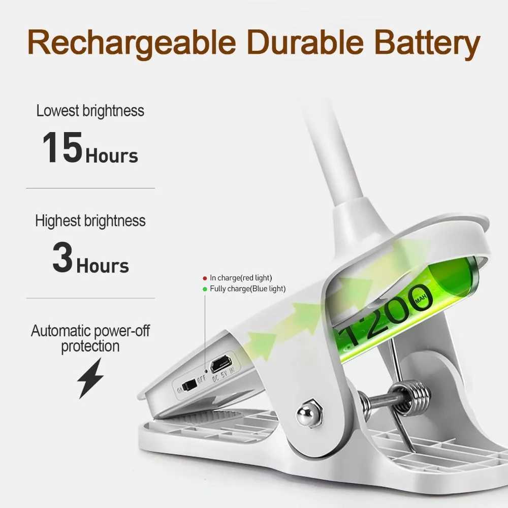 3 Level Brightness Clip on Desk Lamp Portable LED Reading Night Light Rechargeable Desk Light Dimmable Study Book Light Lamp C250918