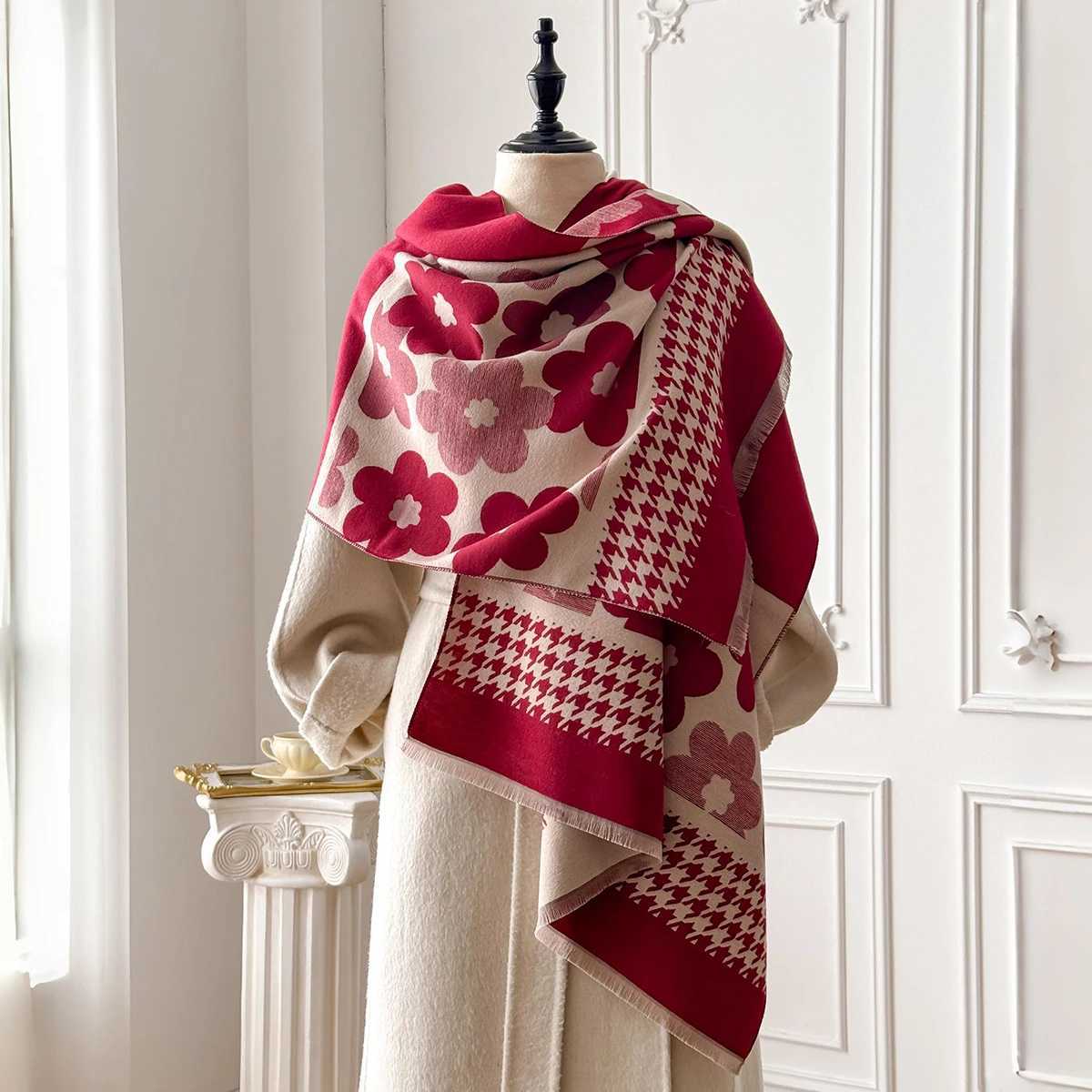 New Fashion Scarves Wen Twosided Houndstooth Print Tassels Shl Winter Warm Wr Bandana Houndstooth Fem Foard Y250918