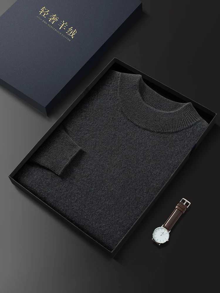 100 Cashmere Mens Autumn Winter Sweater Long Sleeve Half High Neck Warm Soft Luxurious Knit Pullover Top Comfortable ClassicZ250918