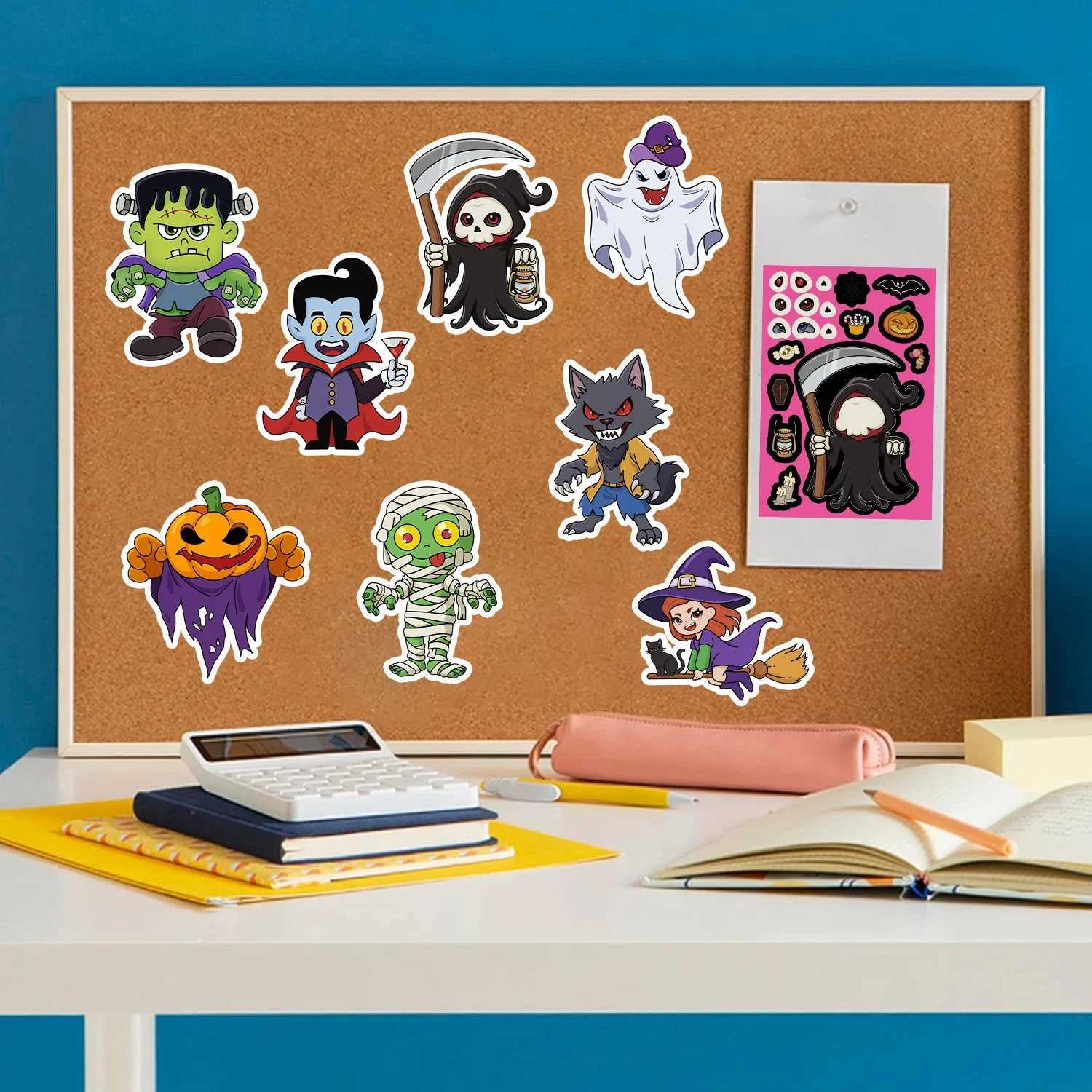 32Sheets Halloween Make a Face Puzzle PVC Sticker Kids Party Favors Gift Toy DIY Pumpkin Ghost Assemble Jigsaw Educational Game C250918